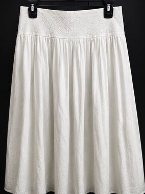 Lauren Ralph Lauren White Linen Below the Knee Embrodered Skirt 12P